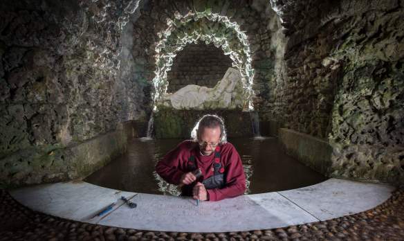 Pictures By Steven Haywood - Restoring the Alexander Pope inscription in the Grotto at Stourhead for the National trust, with Cliveden Conservation Workshops. 